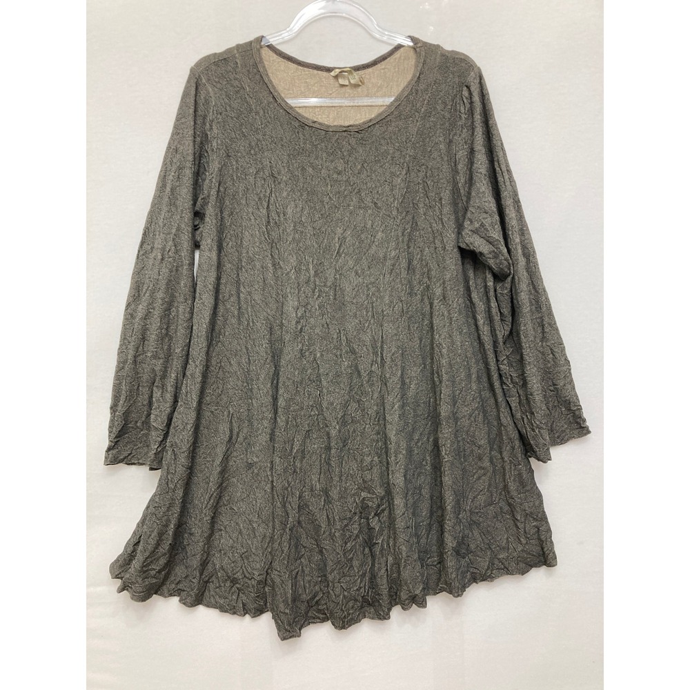 Comfy USA Tunic Top 1X Brown Long Sleeve Crinkle Textured Knit Lagenlook